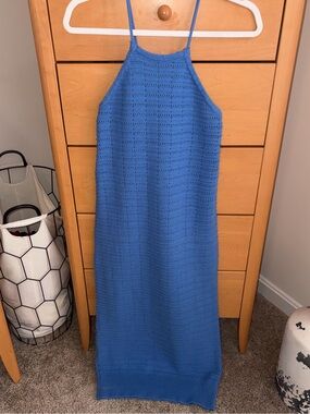 Free People Blue Crochet Knit MIDI Dress